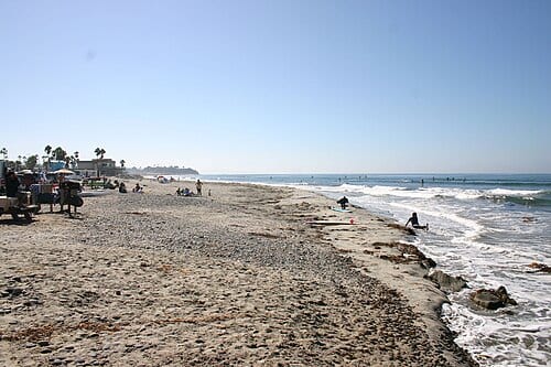 View along the Cardiff State Beach , Encinitas, San Diego County, California, looking south