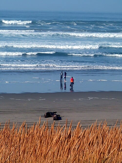 Beach users adjacent to Sunset Beach State Recreation Site , Oregon , United States .