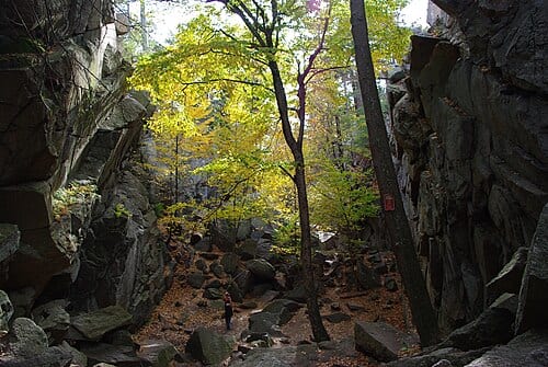 A view of Purgatory Chasm in Sutton, MA.