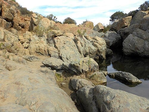 Metaconglomerate rock formations at Los Peñasquitos Canyon Preserve , northern San Diego , Southern California.