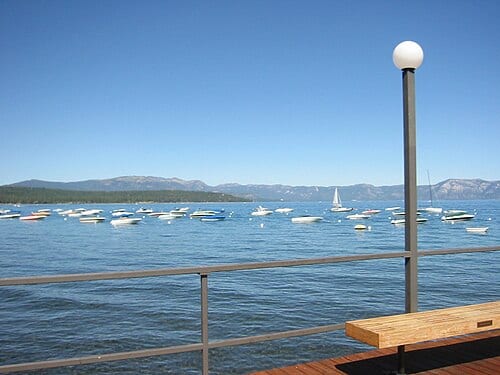 Commons Beach, Tahoe City; Lake Tahoe boats mooring cans. Note: Taken during IHCON 2004 @ Granlibakken, Lake Tahoe. The International Hearing Aid Research Conference (IHCON 2004) was held in late August 2004 at the historic Granlibakken Conference Center & Lodge in Tahoe City, California