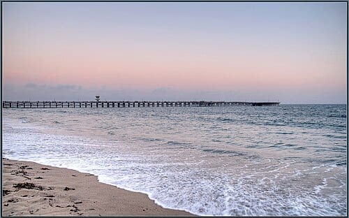 500px provided description: Seal Beach Pier, rising tide [#sky ,#landscape ,#sea ,#sunset ,#water ,#beach ,#sun ,#ocean ,#summer ,#california ,#sand ,#wave ,#seascape ,#surf ,#seashore ,#photomatix ,#seal beach ,#fair weather ,#HDR ,#sigma 24-105]