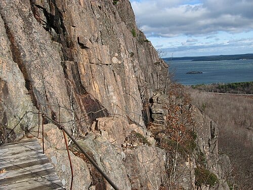 The Precipice Trail on the east side of Champlain Mountain in Acadia National Park, Maine.