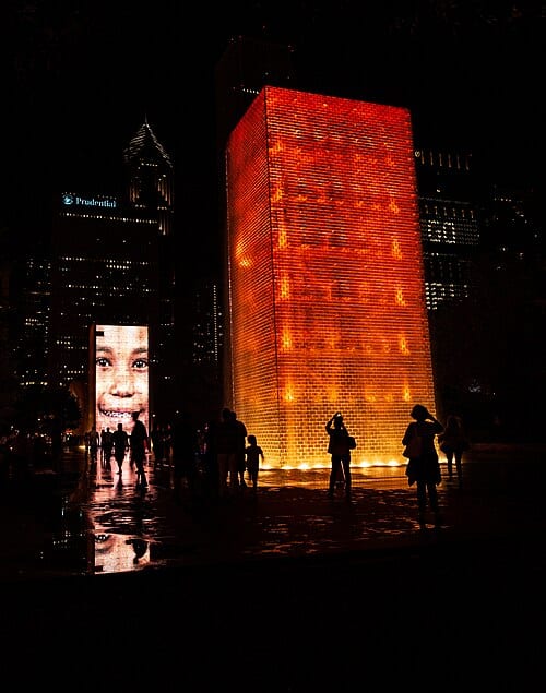 Crown Fountain, Millennium Park, Chicago, Illinois night photo