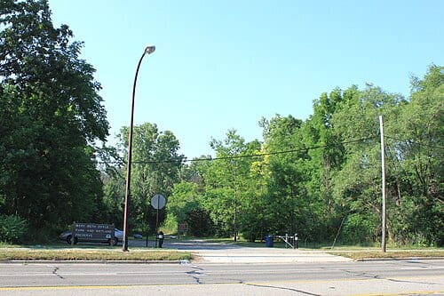 Entrance to Mary Beth Doyle Park and Wetland Preserve, next door to 2898 Packard Road, Ann Arbor, Michigan