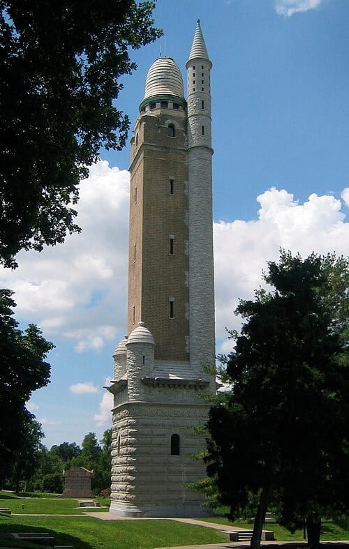 Compton Hill Water Tower at Compton Hill Reservoir Park in St. Louis, Missouri seen looking south.