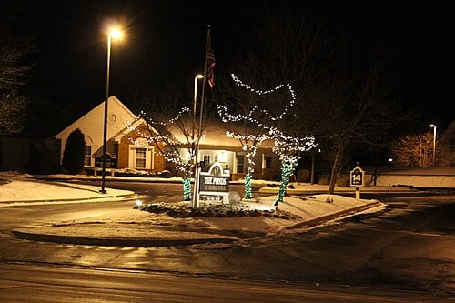 Holiday Lighting at the Entrance to The Ponds Subdivision, Ann Arbor, Michigan