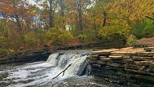 Rocky Glen Waterfall at Waterfall Glen Forest Preserve. Located in DuPage County, Illinois.