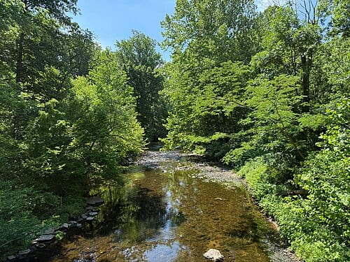 The Pennypack Creek south of Paper Mill Road in Bryn Athyn, Pennsylvania.
