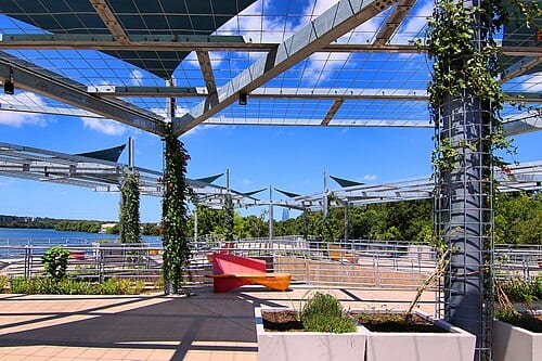 The Wishbone Bridge in Austin, Texas, United States. The pedestrian bridge is part of the Ann and Roy Butler Hike-and-Bike Trail .