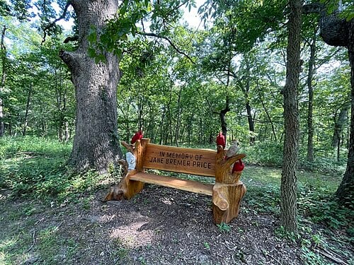 A memorial bench found in Bremer Wildlife Sanctuary, Hillsboro, Illinois, USA