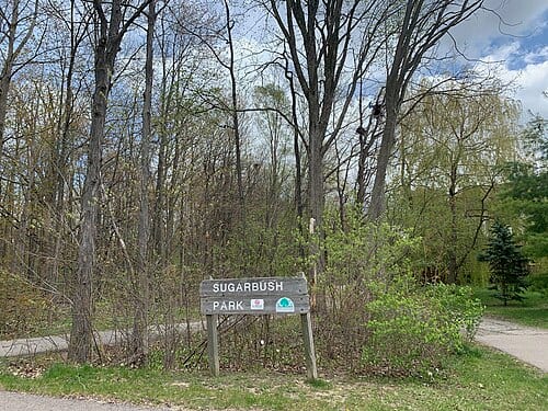 Sugarbush Park sign in Washtenaw County, Michigan, United States of America